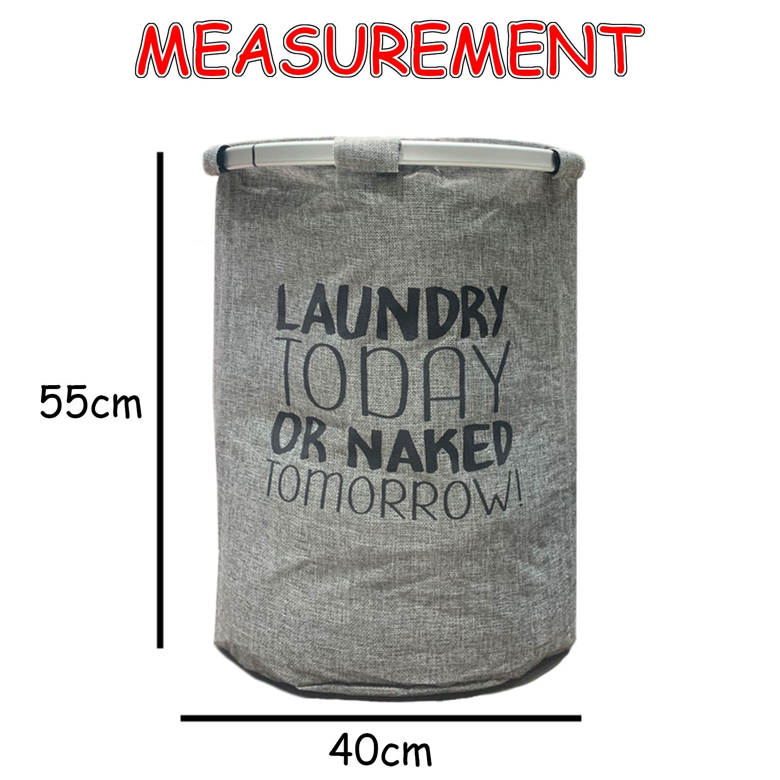 LUXE HOME INTERNATIONAL LaundryBasketforClothesFoldable,WaterproofPremiumAluminumLaundryHamperPerfectforBathroom,Bedroom,Kitchen(Round)Grey - 40X40X55CM, Gray, Aluminum Laundry Basket Round Grey