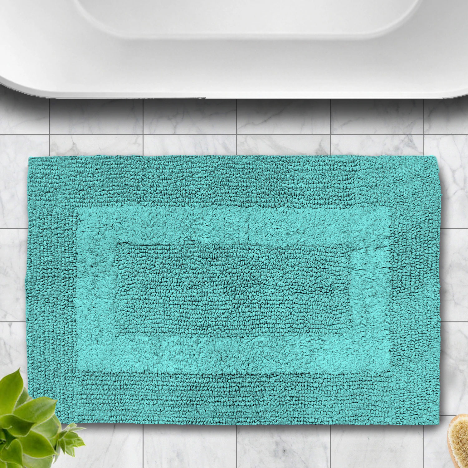 LUXE HOME INTERNATIONAL LuxeHomeBathMat3200GSMCottonSuperSoftAbsorbentParisMat,HotelBathMatforBathroom,Kitchen,Doormat,Floormat(Aqua,40Cmx60Cm,Packof1) - Aqua