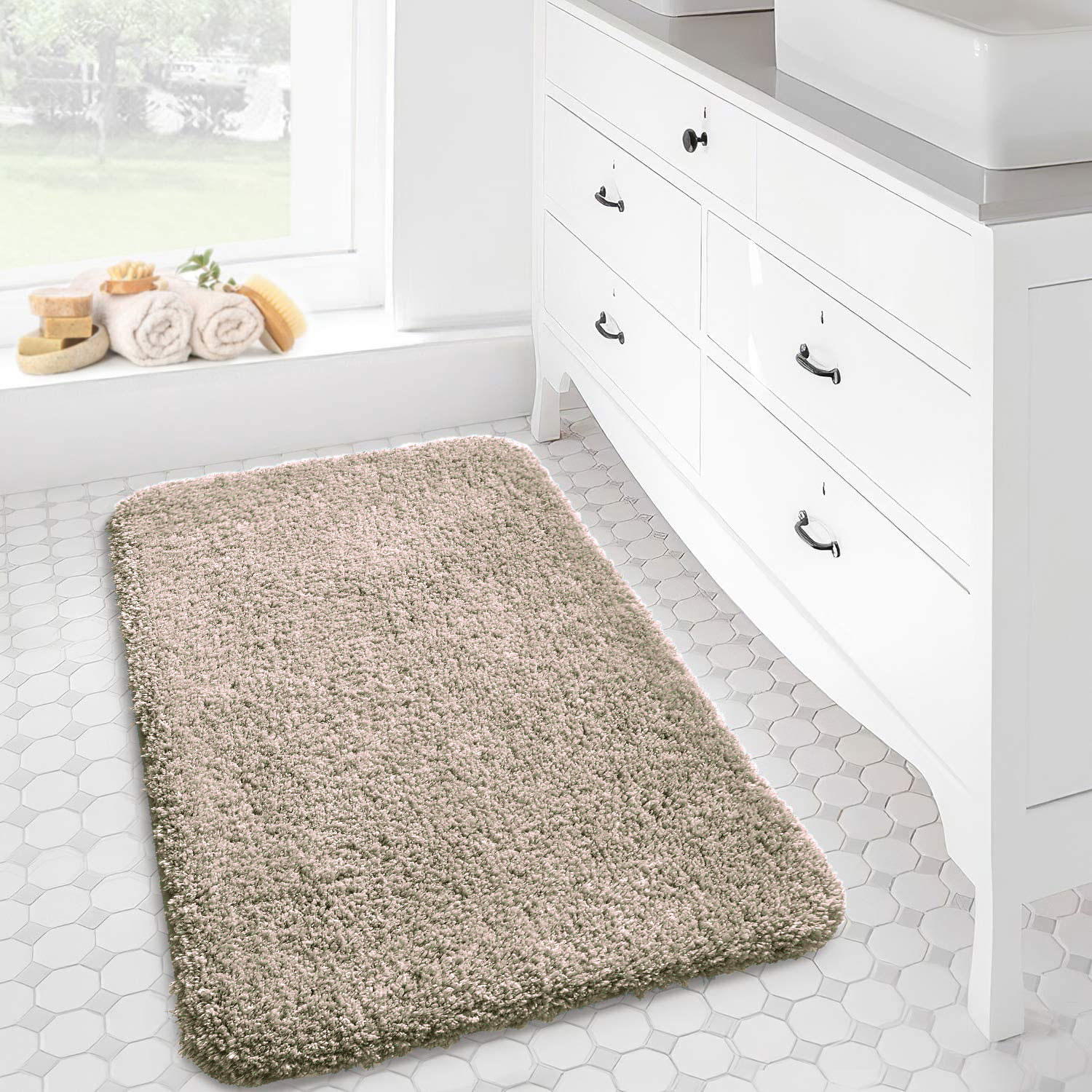 LUXE HOME INTERNATIONAL LuxeHomeBathmat2800GSMMicrofiberAntiSlipWaterAbsorbentMachineWashableandQuickDryVegasMatsforBathroom,Kitchen,Entrance(Beige,40x60Cm,Packof1) - Beige