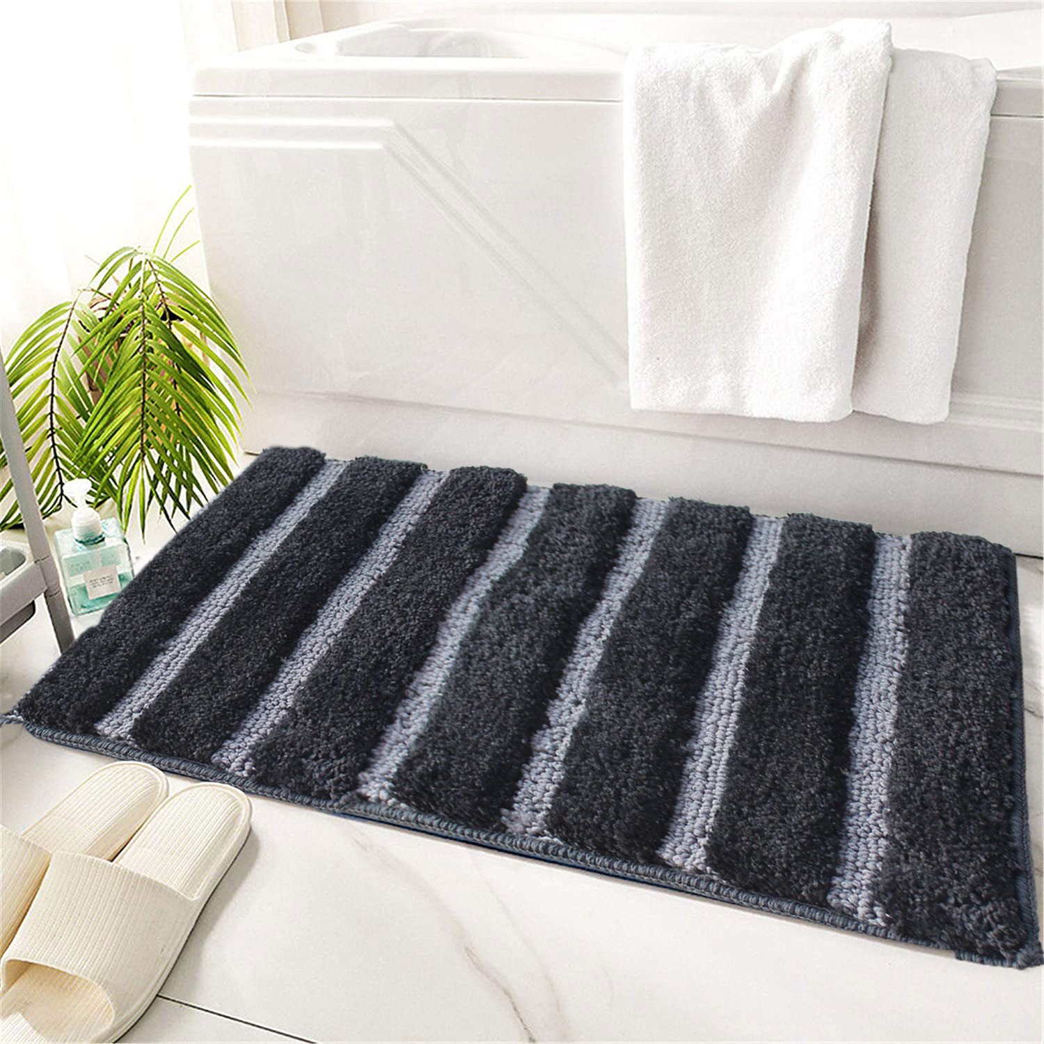 LUXE HOME INTERNATIONAL Bathmat Mexico Microfiber 2500 GSM Anti-Skid ( Anthra , 38 Cm x 58 Cm , Pack of 1 ) - Anthra