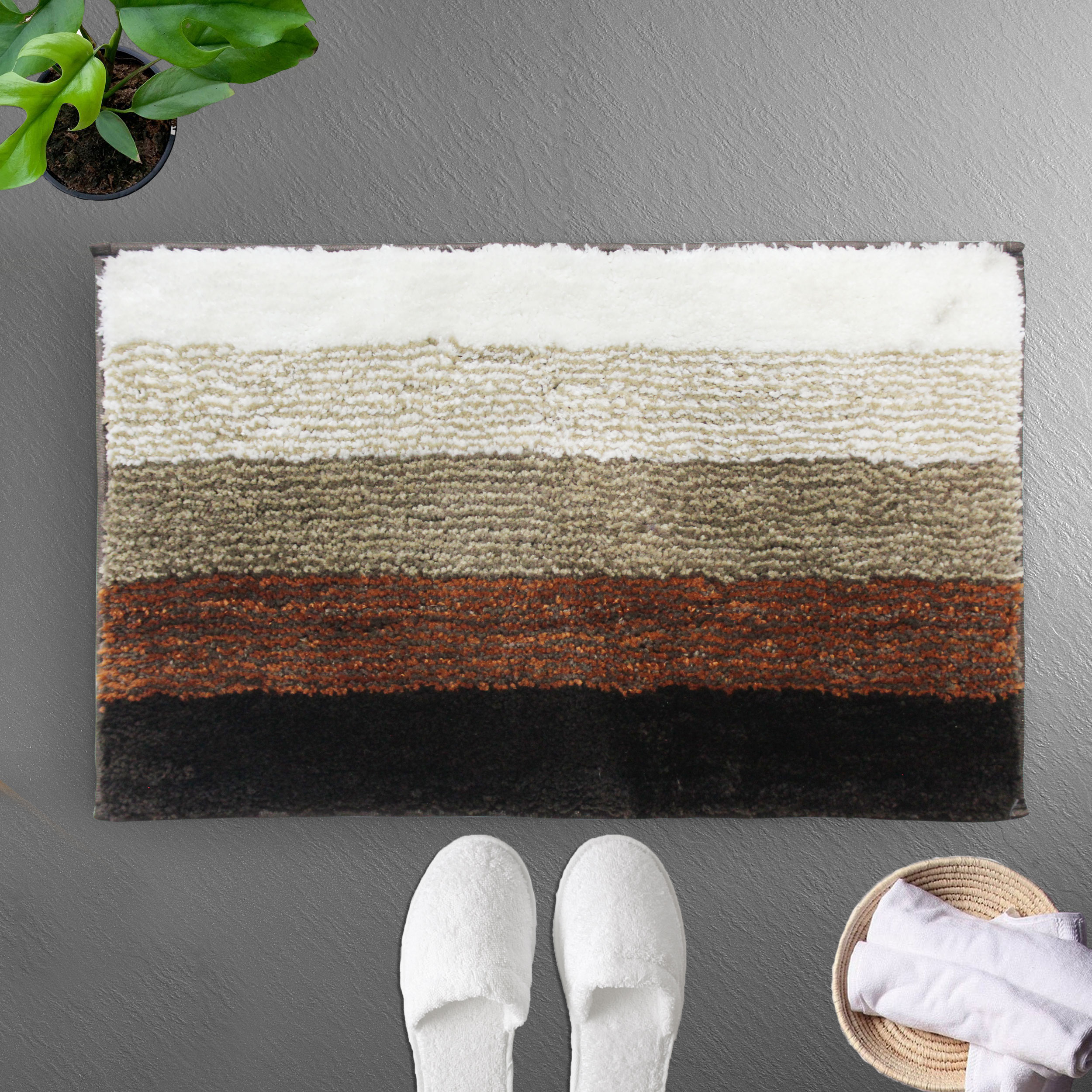 LUXE HOME INTERNATIONAL Bathmat Oyster Microfiber 1600 GSM Anti-Skid ( Teracotta , 38 Cm x 58 Cm , Pack of 1 ) - Teracotta