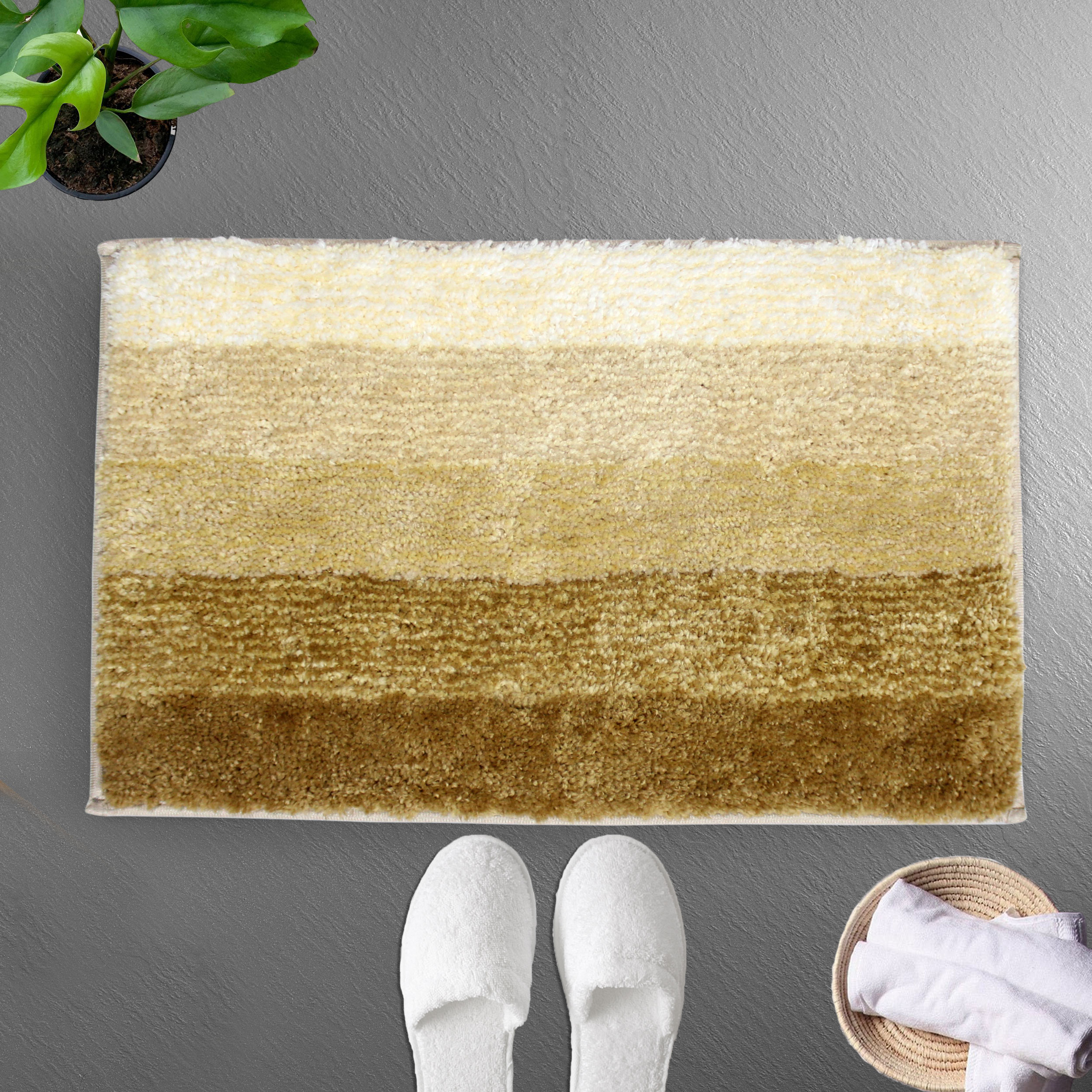 LUXE HOME INTERNATIONAL Bathmat Oyster Microfiber 1600 GSM Anti-Skid ( Tabacco , 38 Cm x 58 Cm , Pack of 1 ) - Tabacco