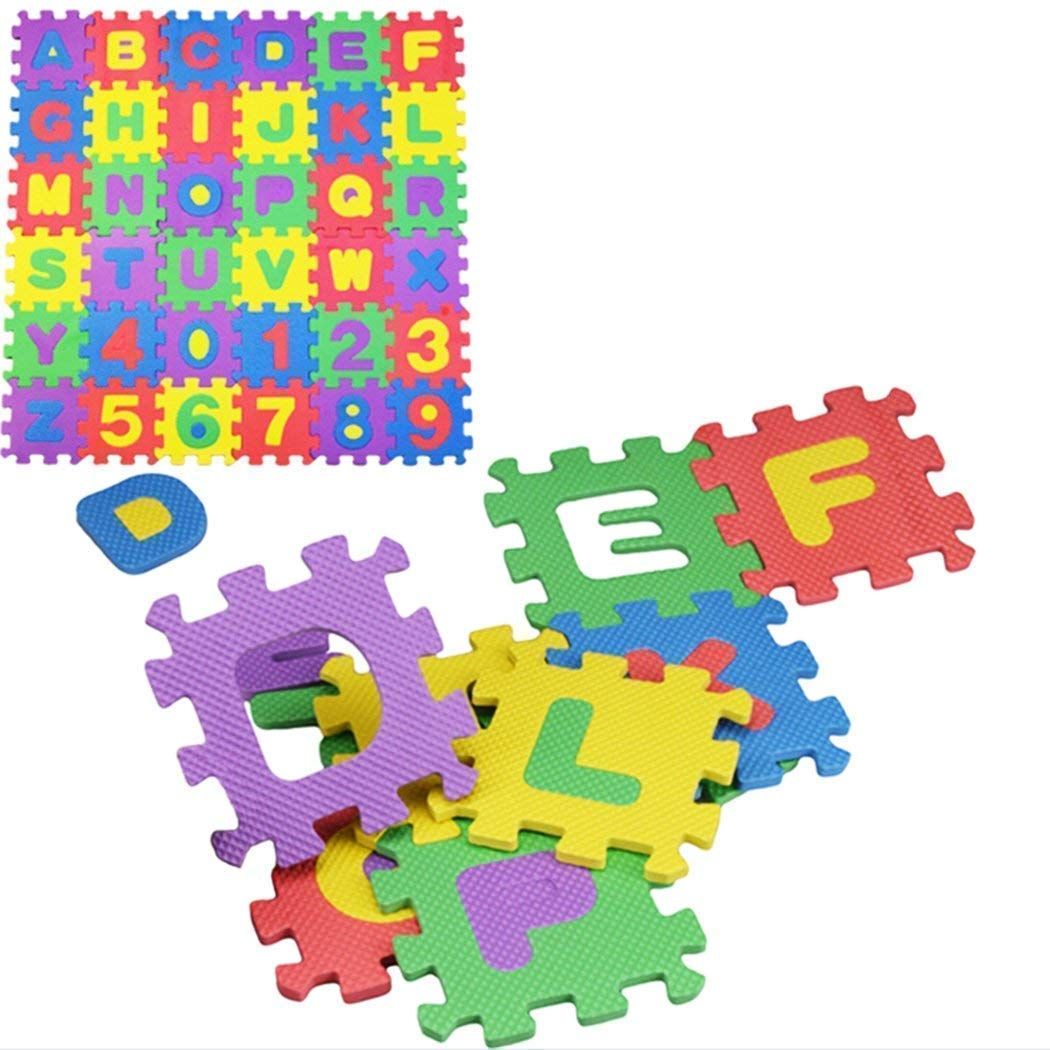 LUXE HOME INTERNATIONAL Kids Puzzle Mat 36 Colorful Eva Tiles Play or Interlocking Learning Alphabet and Number ( Multicolors , Small , Pack of 1 ) - Multi