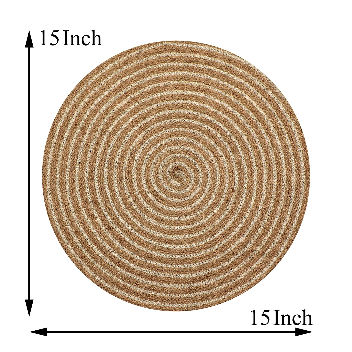 LUXE HOME INTERNATIONAL Set of 2 Braided Jute Cotton placemats, 15 Inch Round, Best for Dining Table (Beige , 38 CM x 38 CM , Pack of 2 ) - Beige