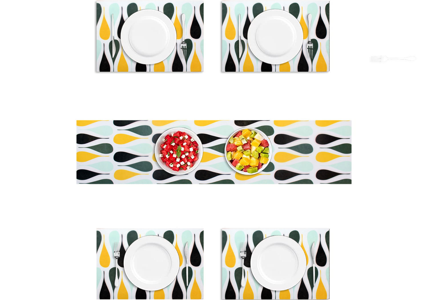 LUXE HOME INTERNATIONAL Luxe Home Placemat Magic Rubber Non Slip Utensil Mat for Kitchen, Dining Table ( Drop, 30x45 cm + 1x4 Ft, Set of 4) - Drop