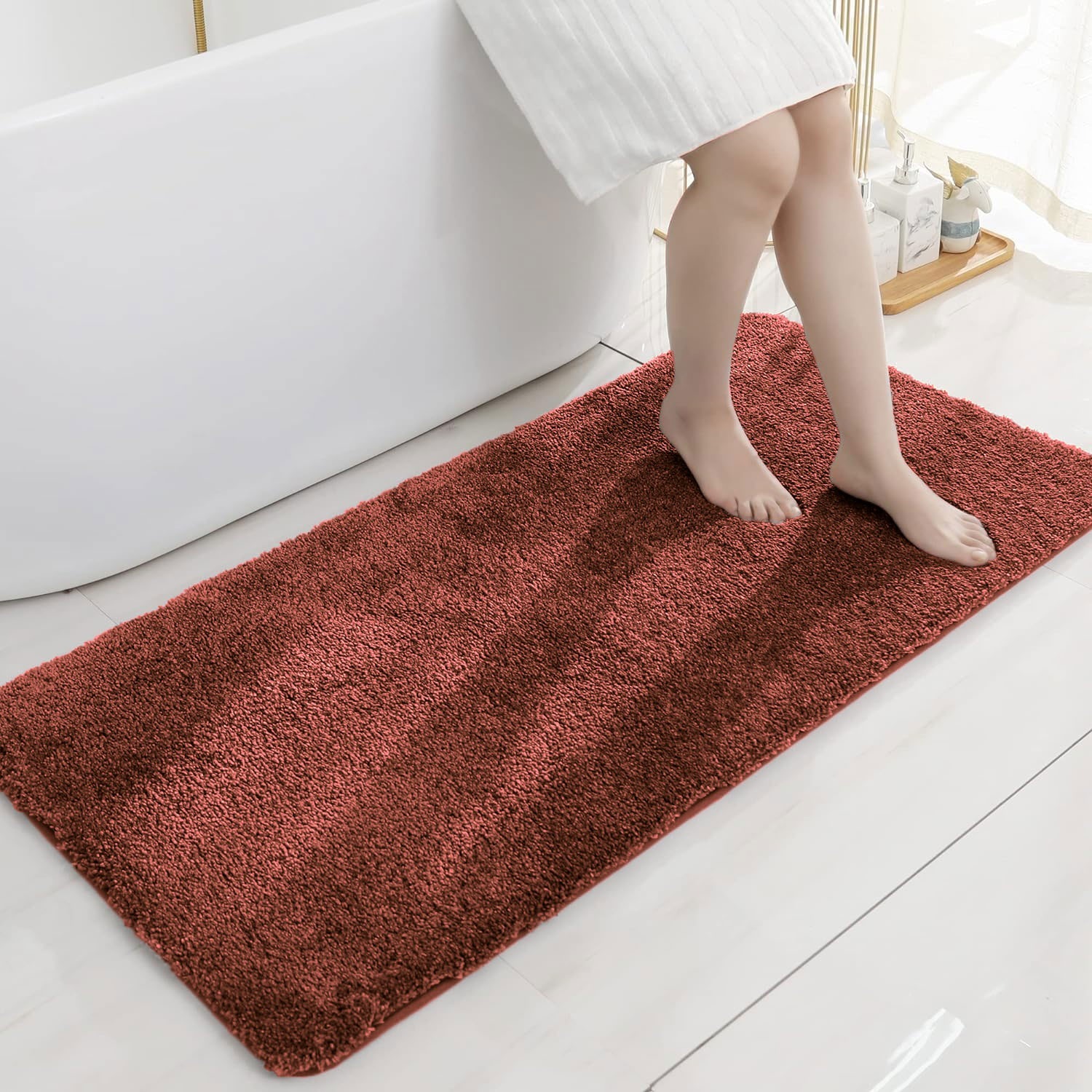 Bathmat Newman Microfiber 2500 GSM Anti Slip ( Rust, 60x90 cm, Pack of 1 )