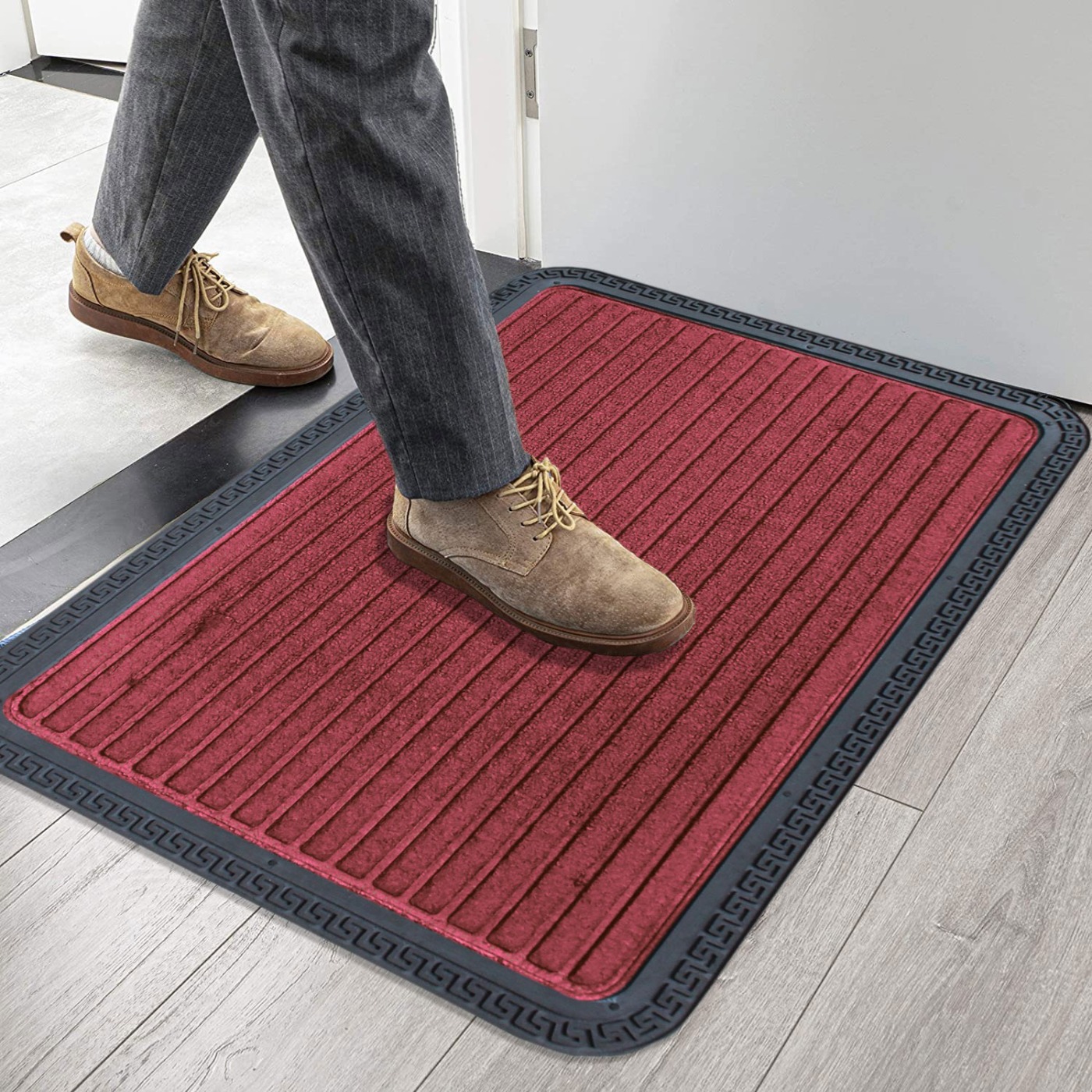 LUXE HOME INTERNATIONAL LuxeHomeRubberDoormatsEntranceFootmatewaterabsorbingDoorMatForBathroomFloor,RoomMats,Size40x60cm,Red - Grey