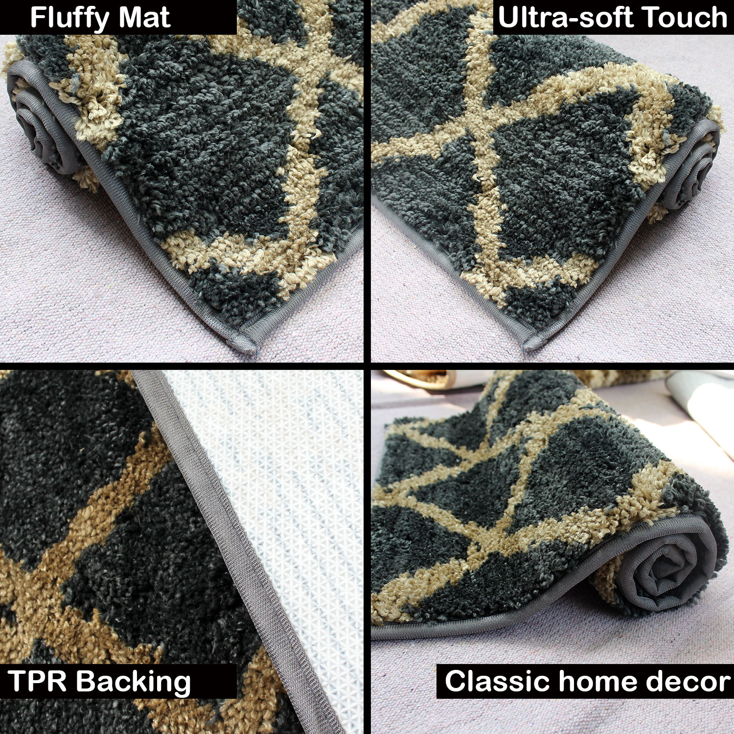 LUXE HOME INTERNATIONAL Tokyo Diamond Bathmat Microfiber Anti Skid Super Soft 1 Pieces ( Anti Gold, 45 Cm x 75 Cm ) - Anti Gold