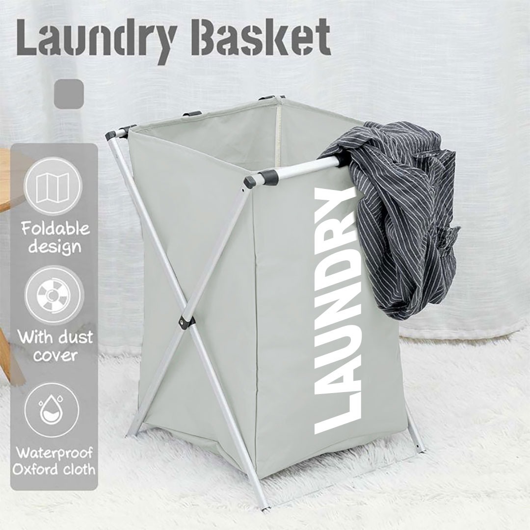 LUXE HOME INTERNATIONAL Laundry Basket for Clothes Foldable, Waterproof Premium Aluminum Laundry Hamper Perfect for Bathroom, Bedroom, Kitchen (Rectangle) Grey - 30X35X50CM, Silver, Lx_Aluminum_X_Basket_Grey