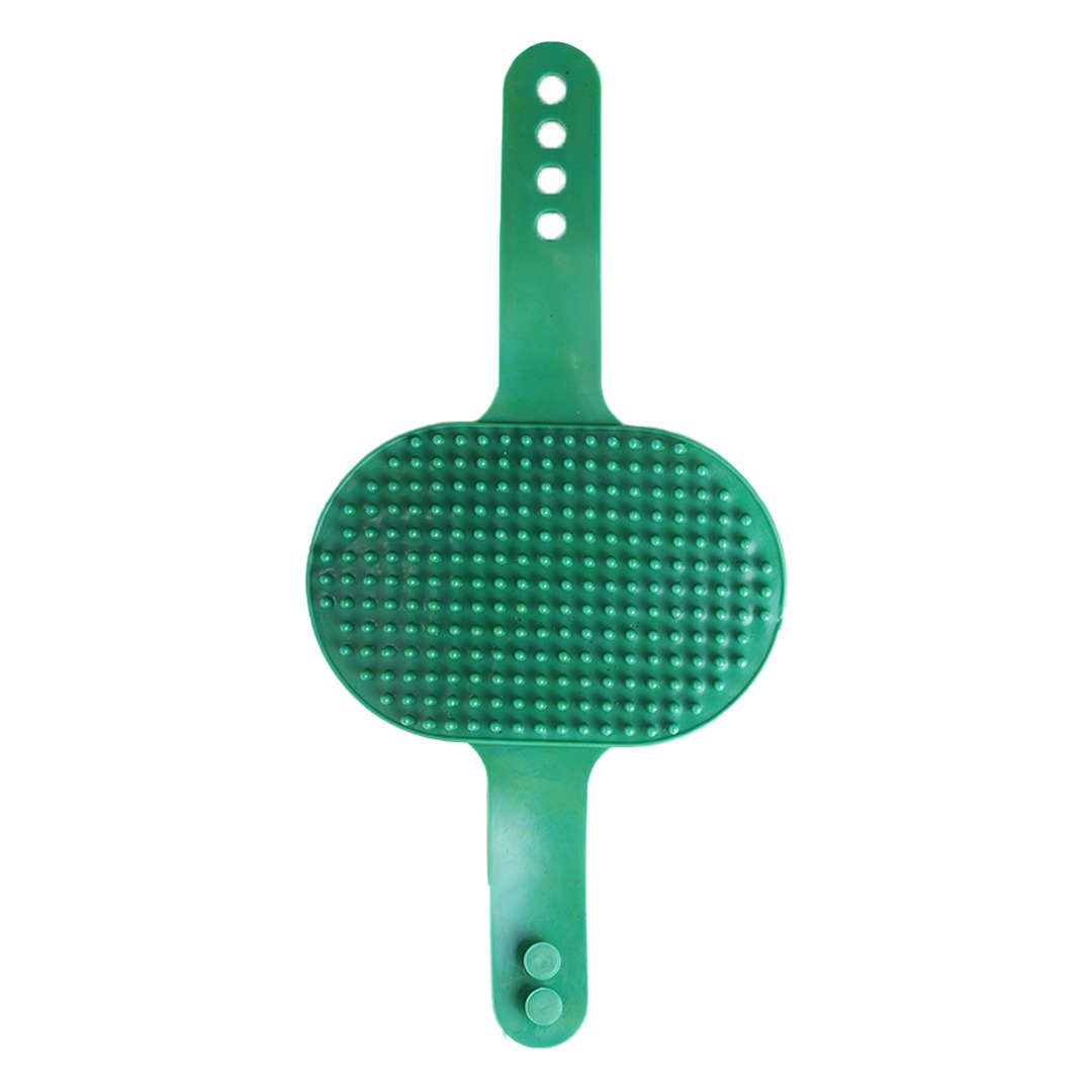 FAIRBIZPS Pet Bath Comb Massage Comb with Ring Handle Rubber Bristles Hand Brush Band Comb for Dogs & Cats (Green)