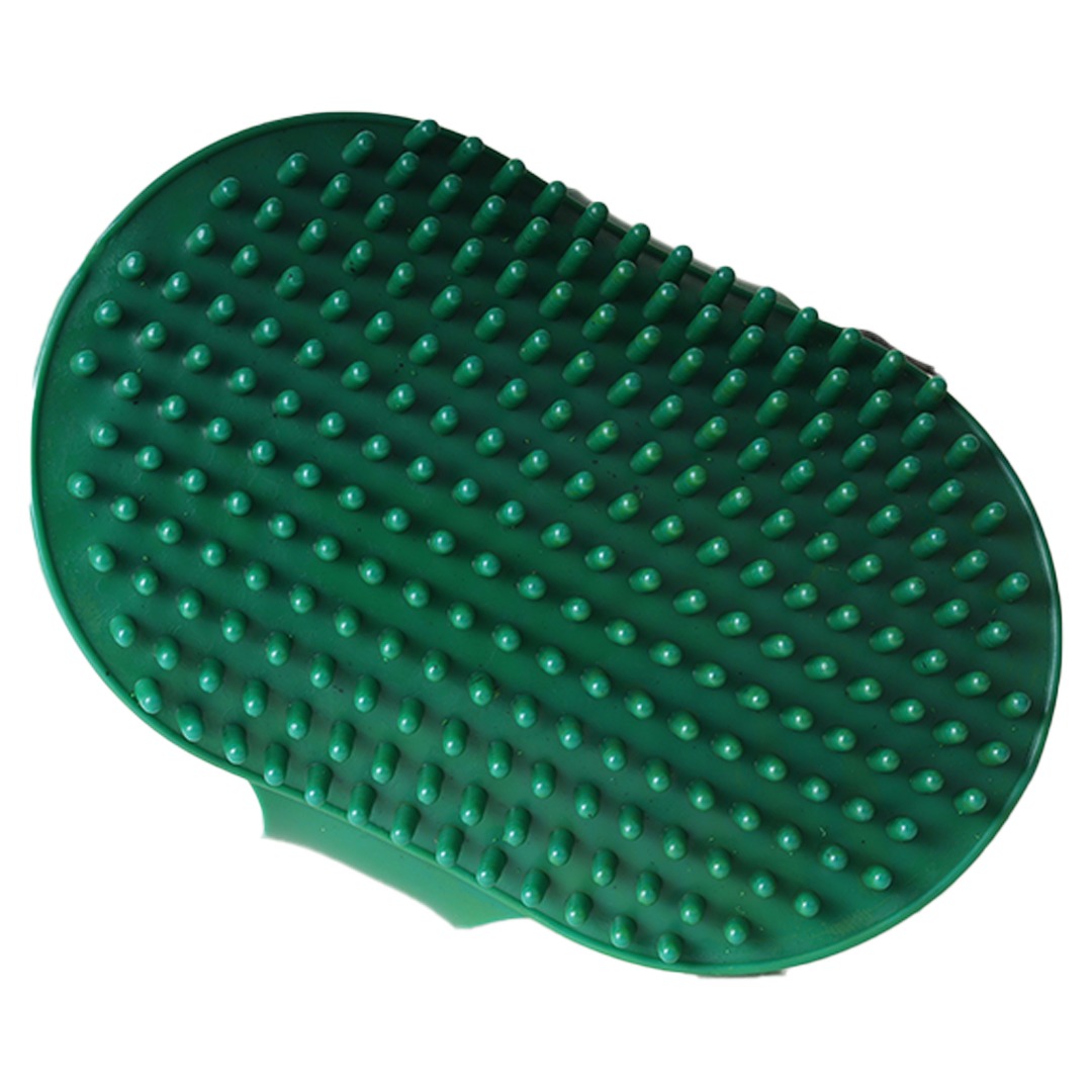 FAIRBIZPS Pet Bath Comb Massage Comb with Ring Handle Rubber Bristles Hand Brush Band Comb for Dogs & Cats (Green)