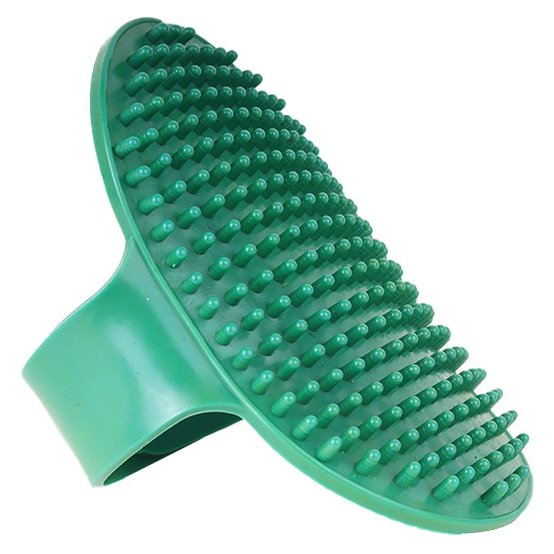 FAIRBIZPS Pet Bath Comb Massage Comb with Ring Handle Rubber Bristles Hand Brush Band Comb for Dogs & Cats (Green)