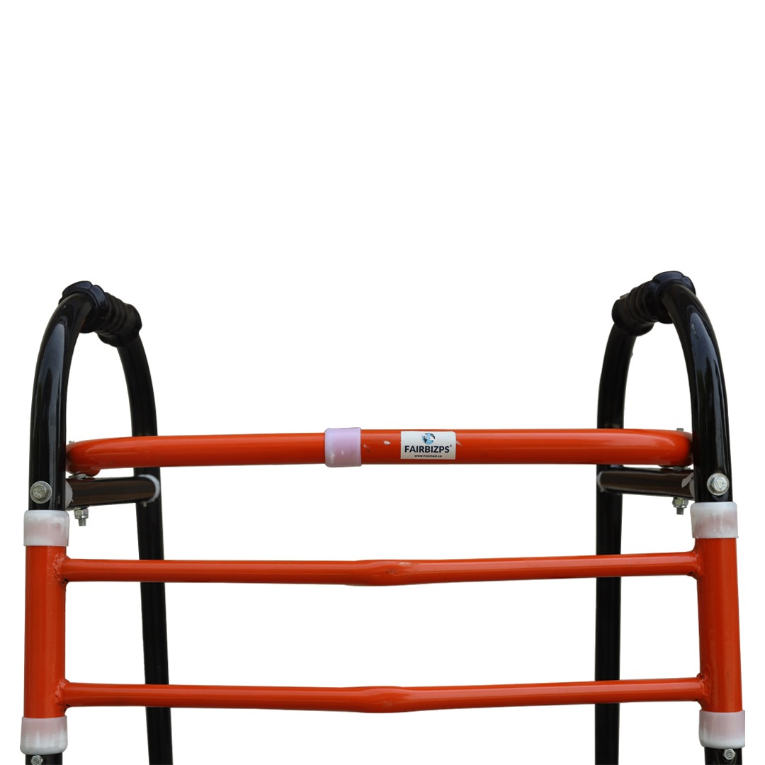 FAIRBIZPS Folding Walker for Adults Stainless Steel Lightweight Height Adjustable Foldable Walker For Old People (Orange & Black)