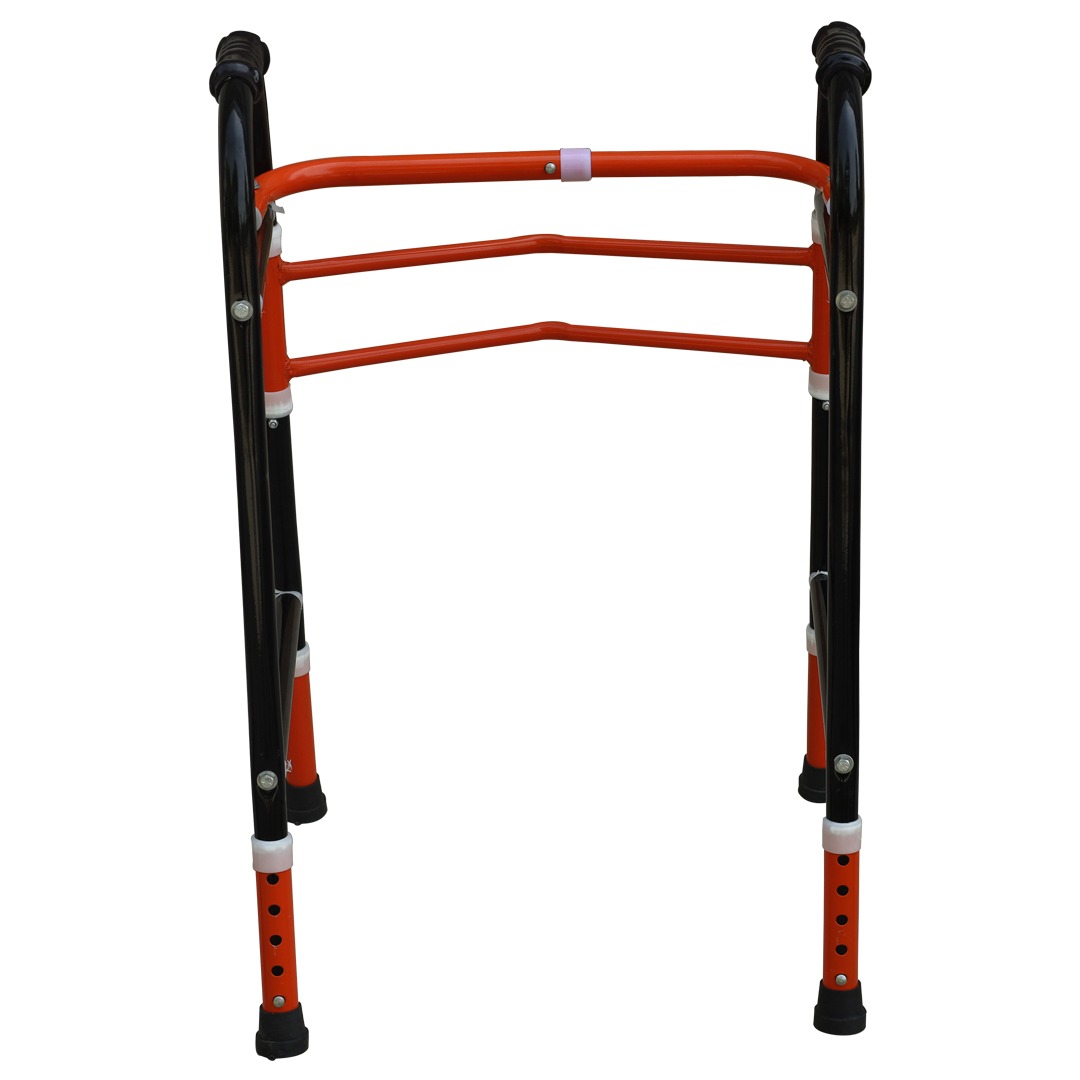 FAIRBIZPS Folding Walker for Adults Stainless Steel Lightweight Height Adjustable Foldable Walker For Old People (Orange & Black)