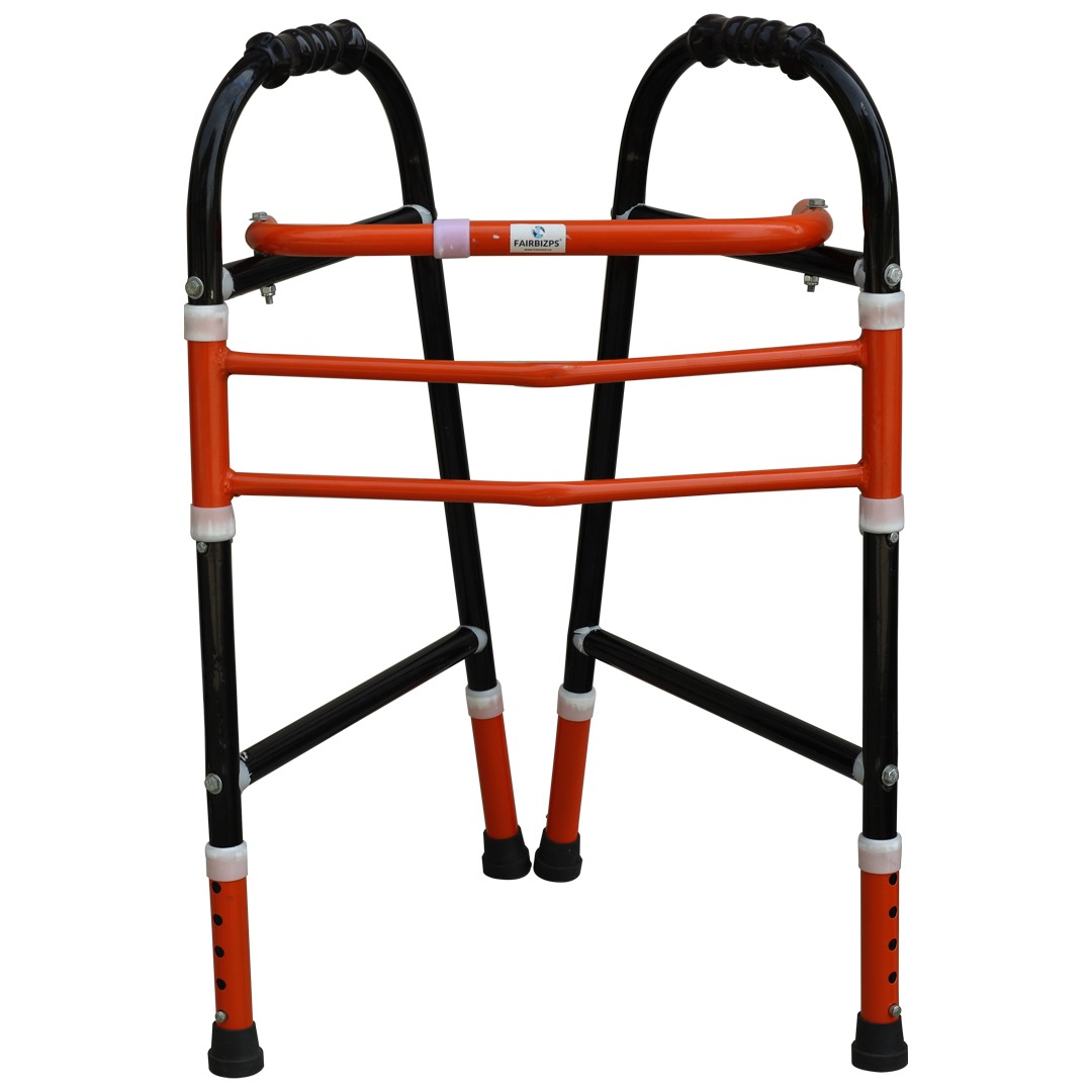 FAIRBIZPS Folding Walker for Adults Stainless Steel Lightweight Height Adjustable Foldable Walker For Old People (Orange & Black)