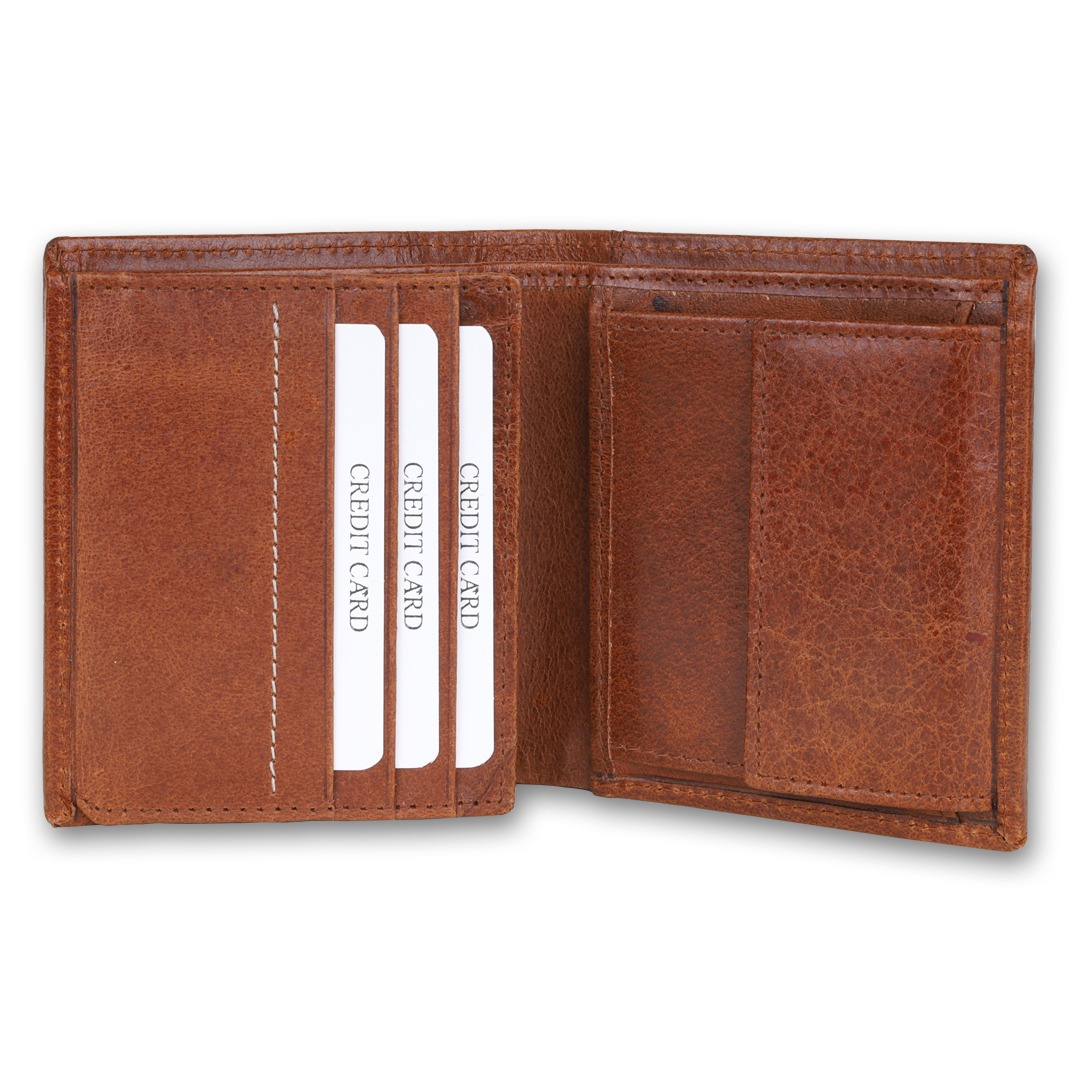 FAIRBIZPS FIPL Leather Wallets for Men, Top Grain Leather 8 Card Slots, 3 Compartments, Tri Fold Wallet