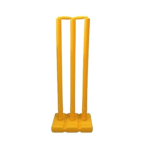 Cricket Stumps with Stand Cricket Kit Plastic Wickets for Cricket Standard Wickets for Cricket Ground, Match, Tournament Stump with Stand & Bails- Fluorescent Green -Plastic Wickets Set  - Standard, yellow