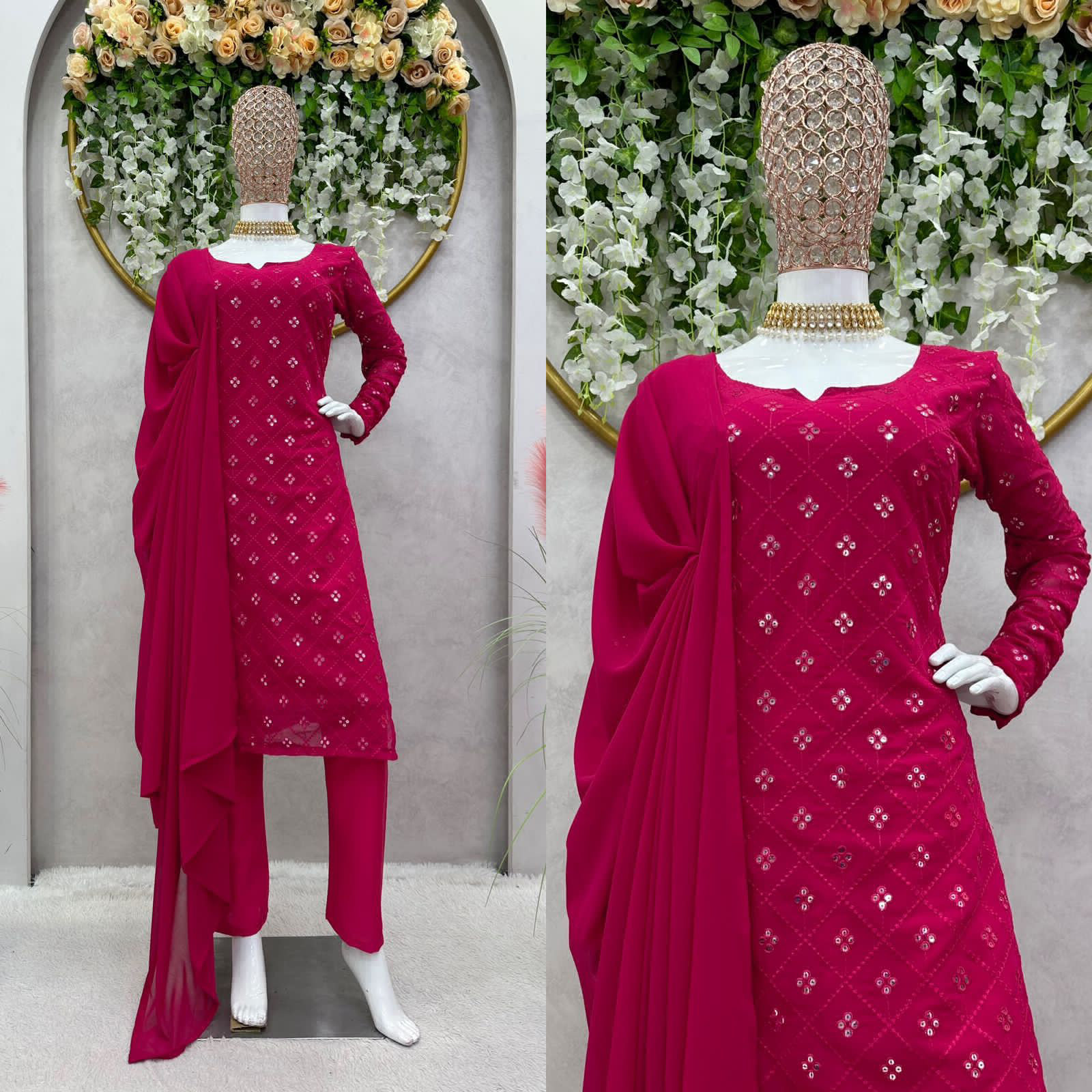 VRE Designer Kurti Set  - pink blossom, 42-XL