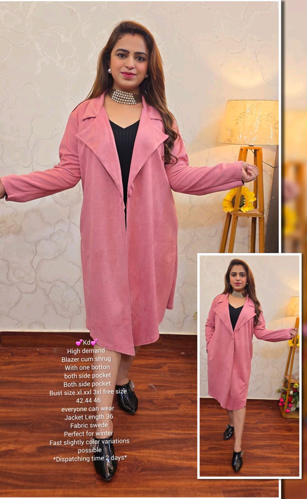 5513 High demand Blazer cum shrug With one botton both side pocket 