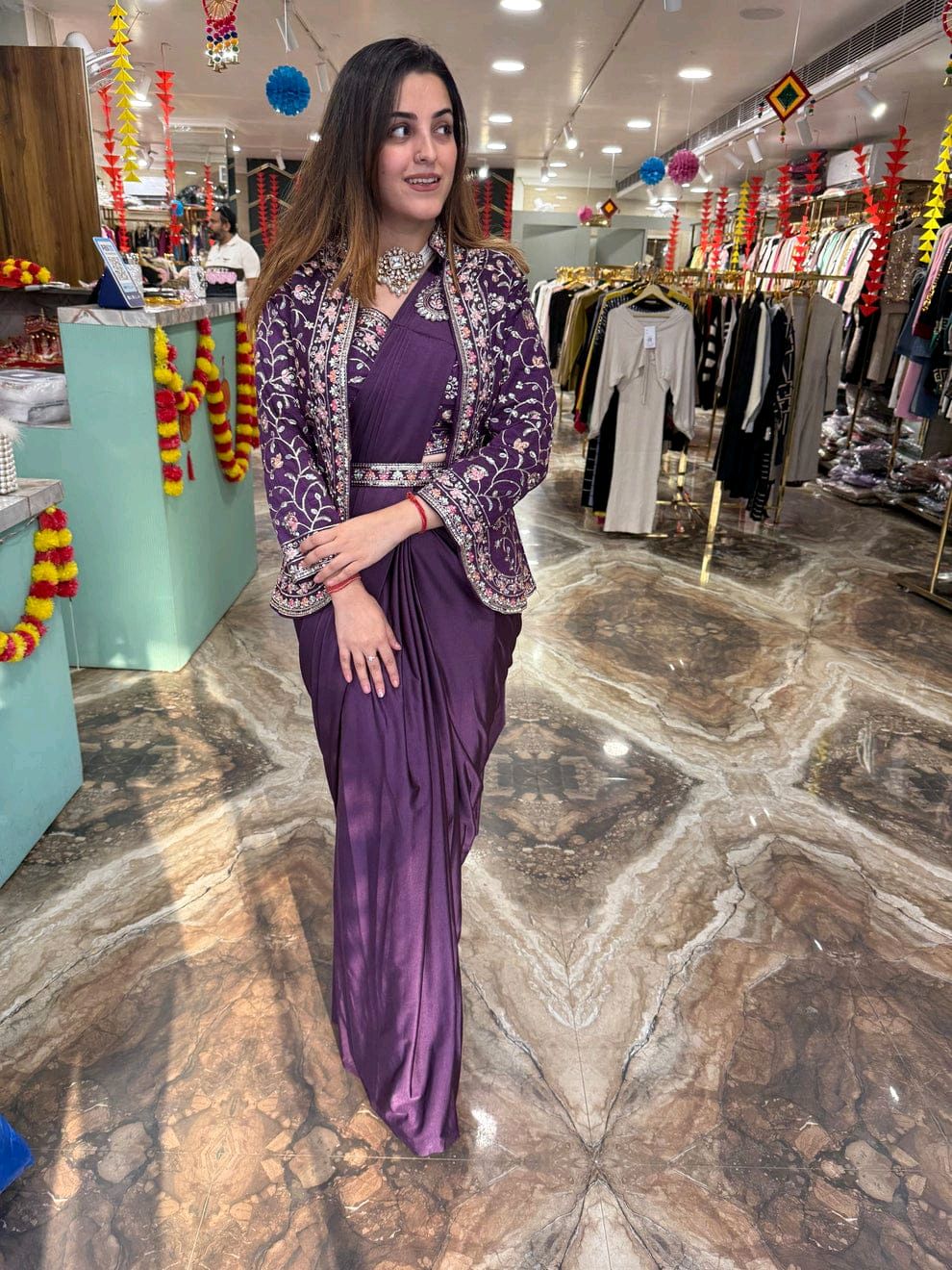 5572  Super Hit Ready To Wear Saree With Jacket Saree  Heavy Diamond Satin Silk With Multi Thread Embroidery 