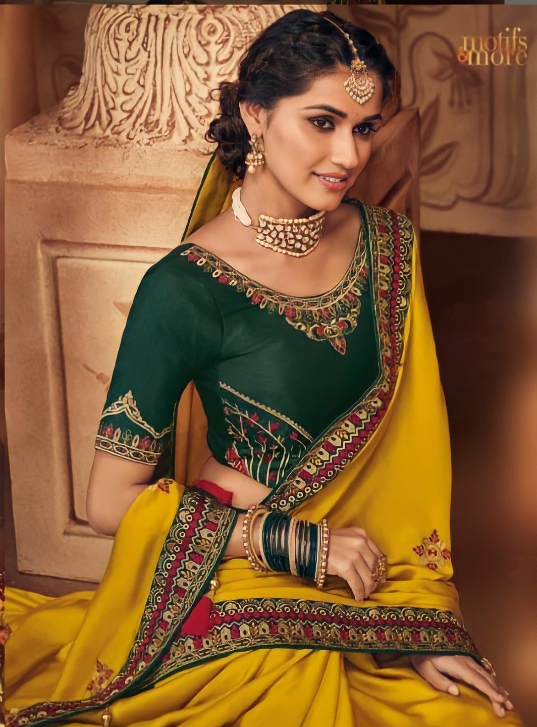 Mustard Silk Saree With Blouse 239558 | Organza sarees, Organza saree, Saree