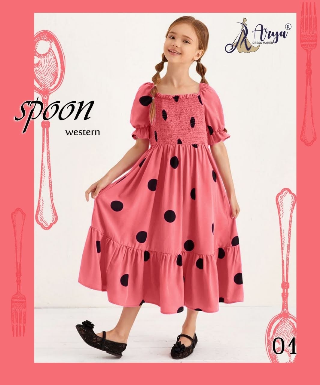 Beautiful Violate Cherry Georgette Round Neck Western Long Frock For Girls