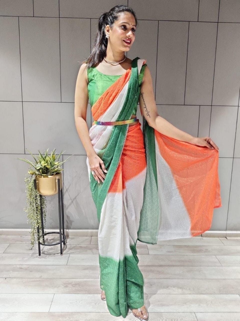 Flag Colour Viscose Saree - Na Dhukan - Pure Desi Market