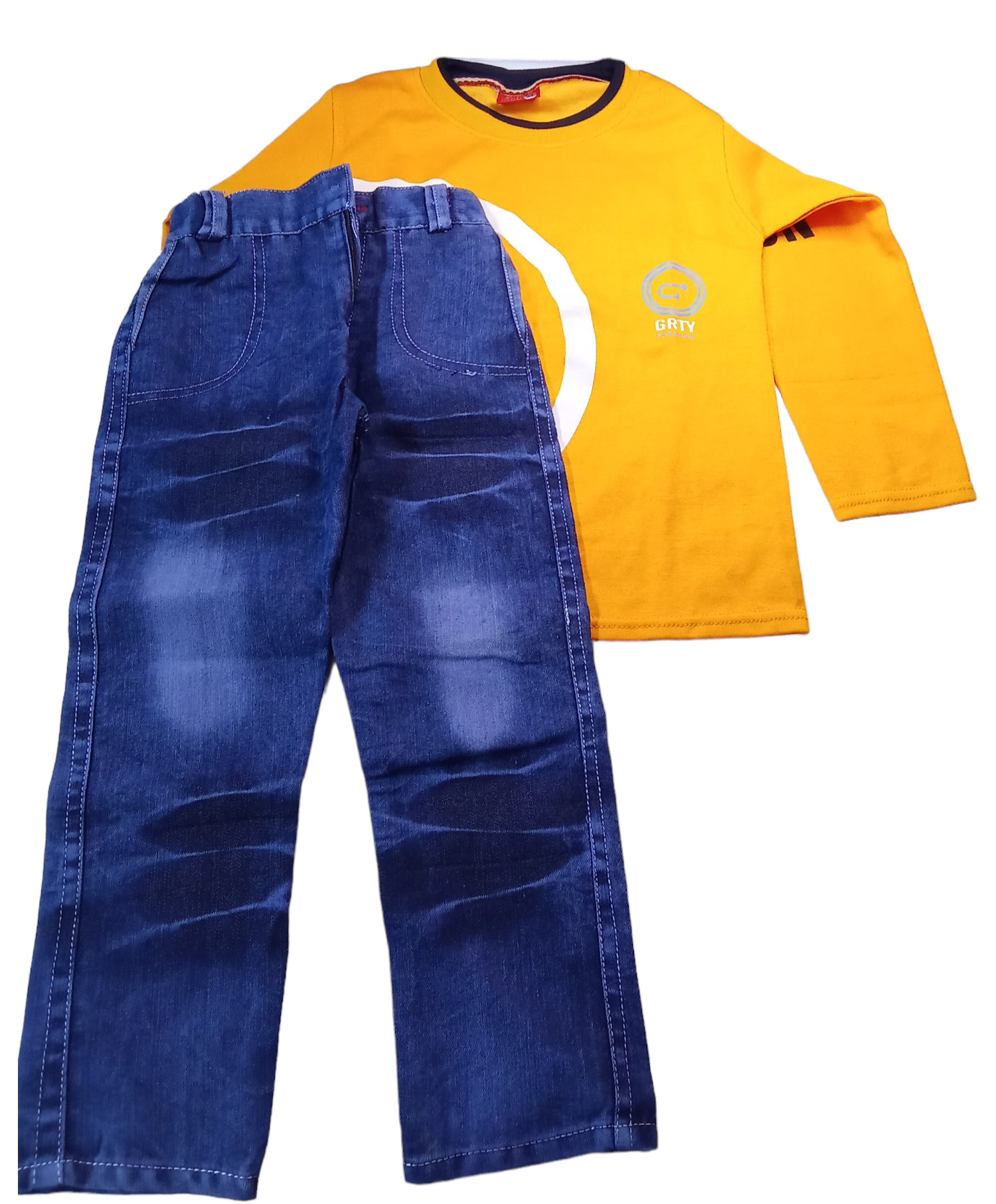 Skb Stylish Jeans & T Shirt For Kid's Yellow Classic Color  - Web Orange, Free, Kid's Wear