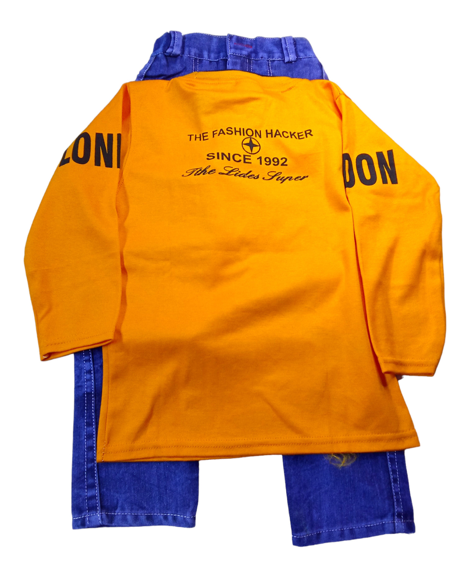 Skb Stylish Jeans & T Shirt For Kid's Yellow Classic Color  - Web Orange, Free, Kid's Wear