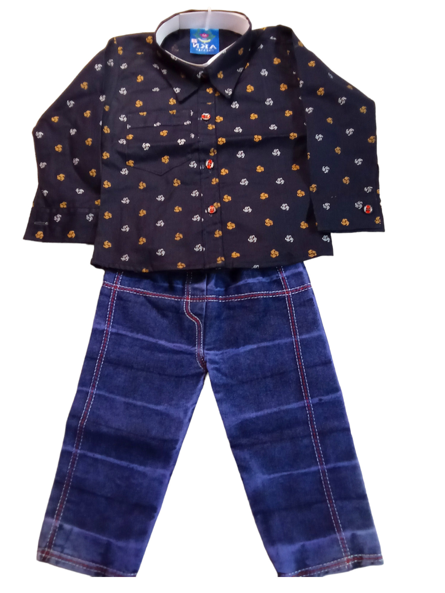 Skb Stylish Jeans & Shirt & Jeans For Kid's Solid Blue Classic Color  - Pigment Indigo, Free, Shirt Jeans