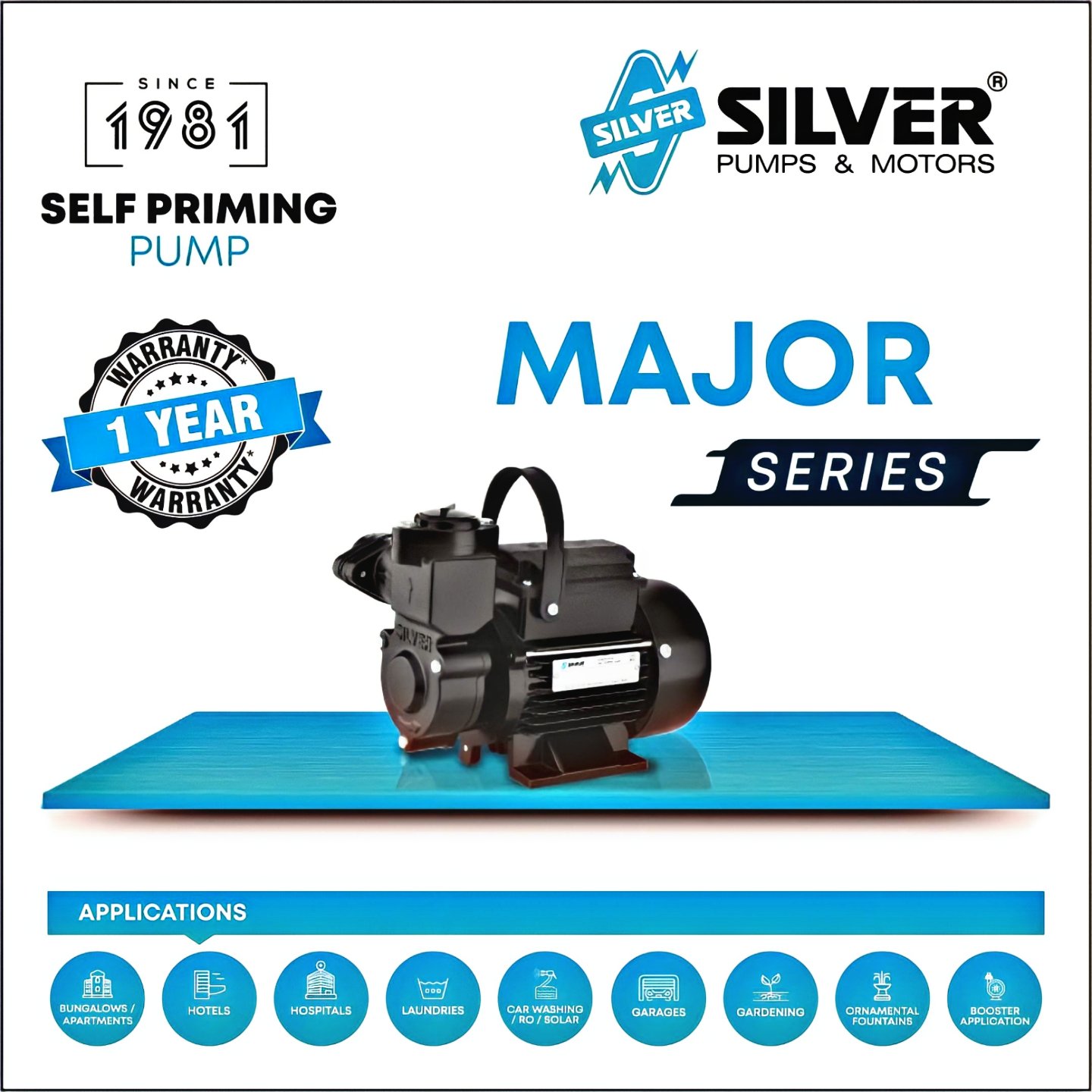 Silver SILVER Major  Self Primming PumpCentrifugal Water Pump  - 0.5HP