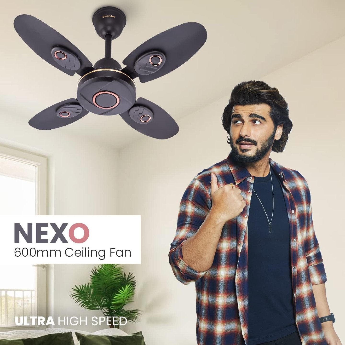 Candes Nexo Ultra High Speed 4 Blade Ceiling Fan, Sweep: 600 mm - Coffee Brown