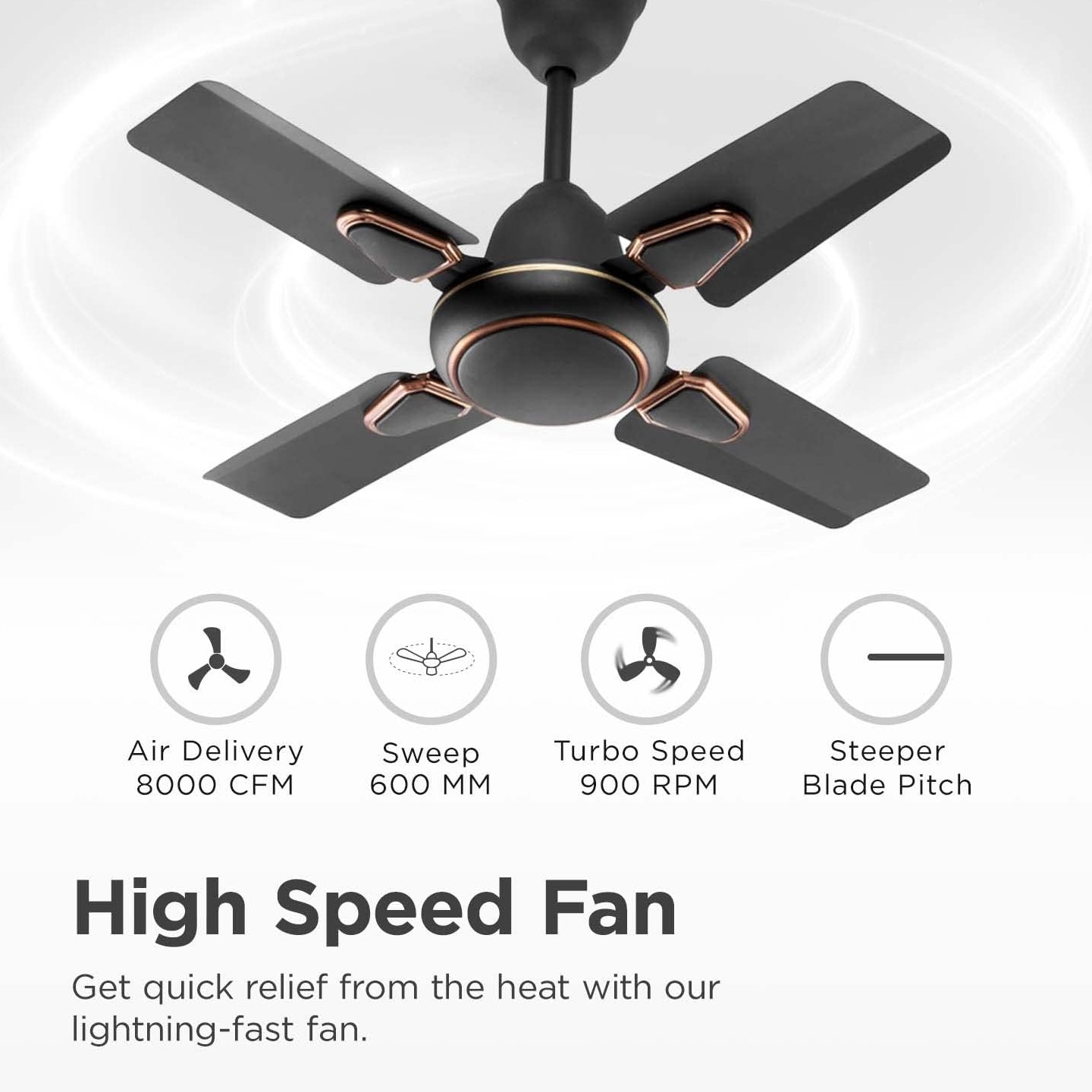 Candes Brio 858rpm 4 Blade Anti Dust Ceiling Fan, Sweep: 600 mm - Coffee Brown