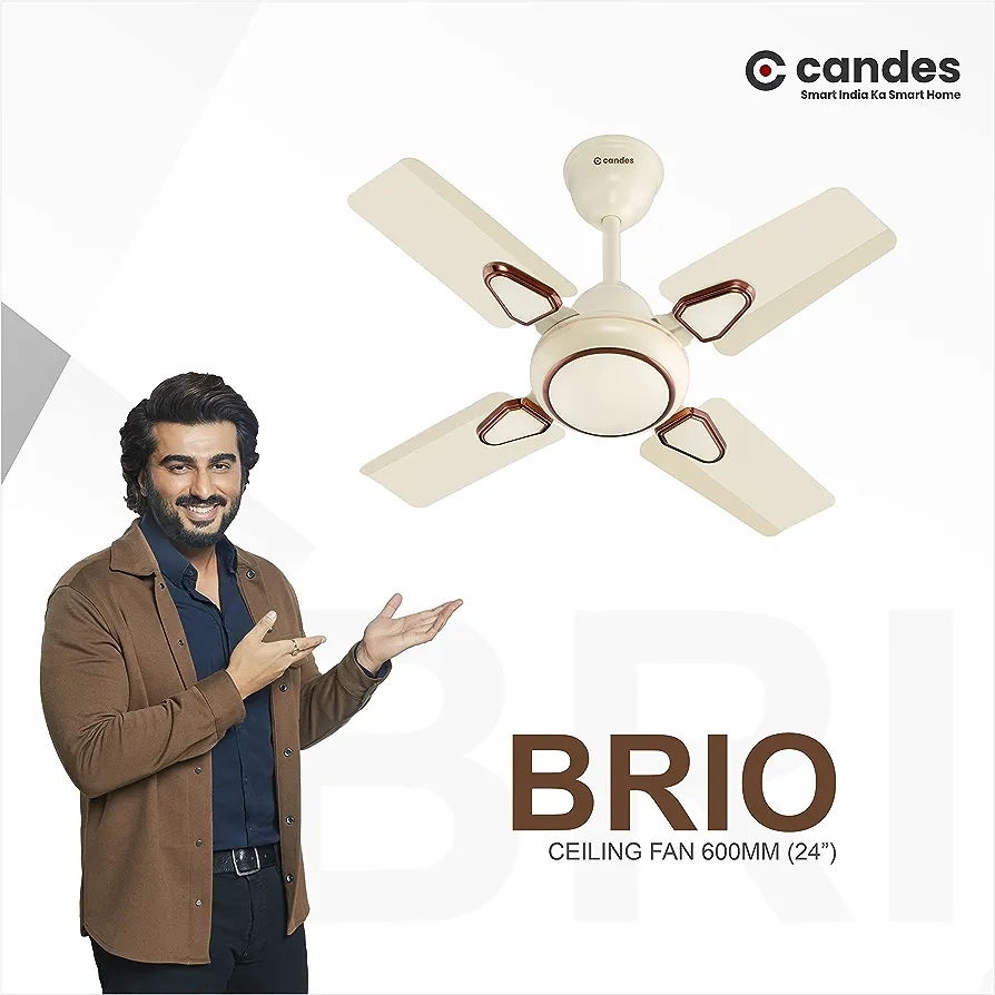 Candes Brio 858rpm 4 Blade Anti Dust Ceiling Fan, Sweep: 600 mm - Ivory