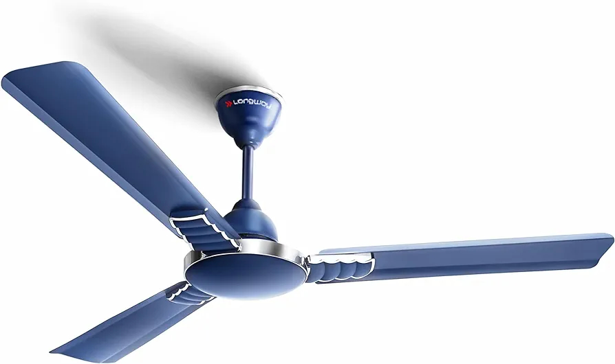 Longway Wave 50W Blue & Silver Ultra High Speed 3 Blade Ceiling Fan, 5 Year Warranty, Sweep: 1200 mm - Silver Blue