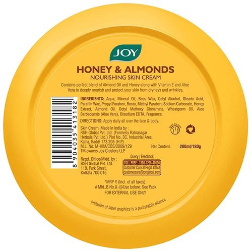 Joy Honey & Almonds Nourishing Skin Cream - With Wheatgerm Oil & Natural Screen, 200 ml