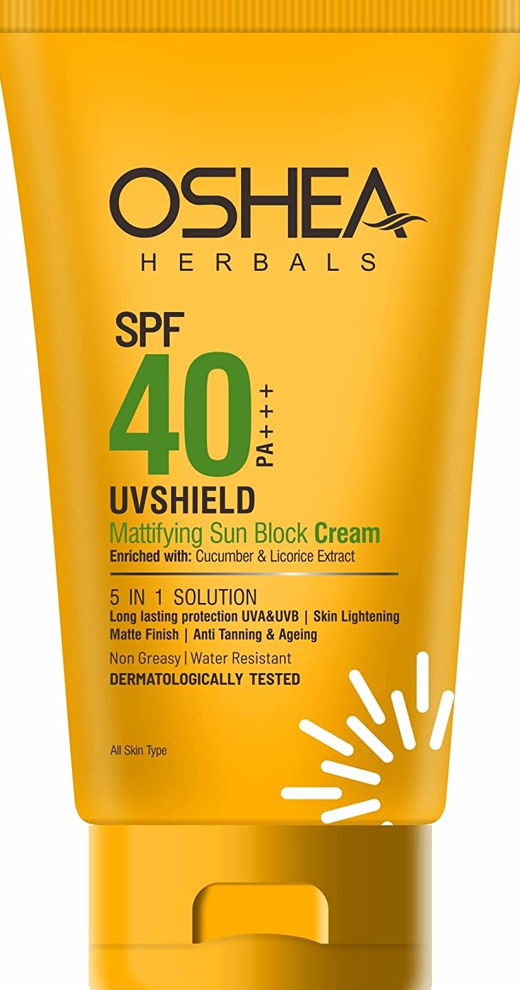 Oshea Herbals UVshield Mattifying Spf 40 Oshea Herbals UVshield Mattifying 5 in 1 Sun Block Cream | SPF 40 | Enriched with Cucumber & Licorice Extract (120 gm, Yellow)