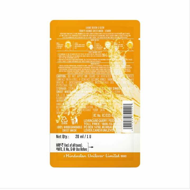 Lakmé Blush & Glow Lemon Sheet Mask, 20 ml