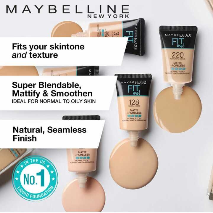 Maybelline New York Fit Me Matte+Poreless Liquid Foundation Tube, (128)