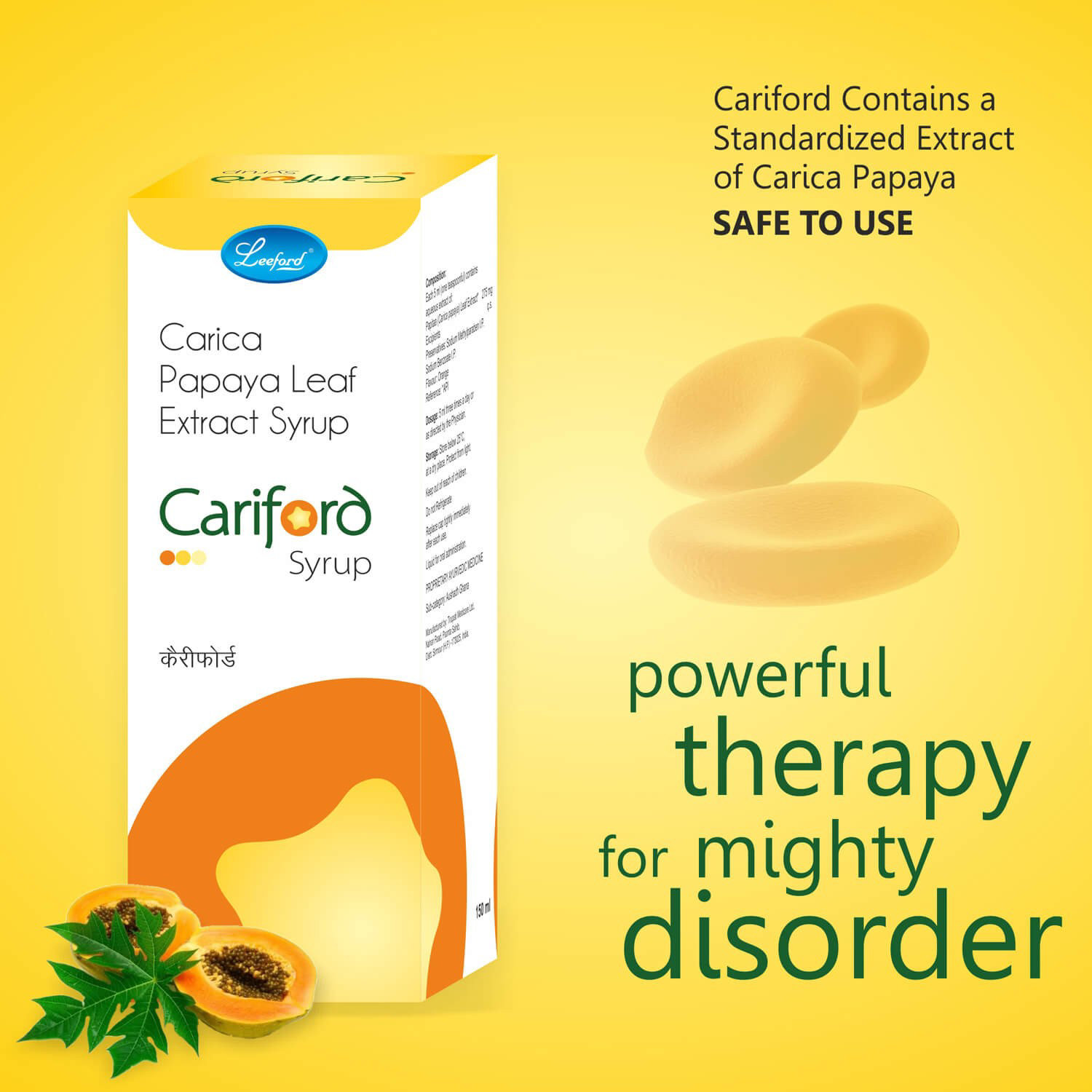 Cariford Herbal And Ayurvedic Platelet Booster Syrup, Papita Extract (Carica Papaya) Leaves 150ml