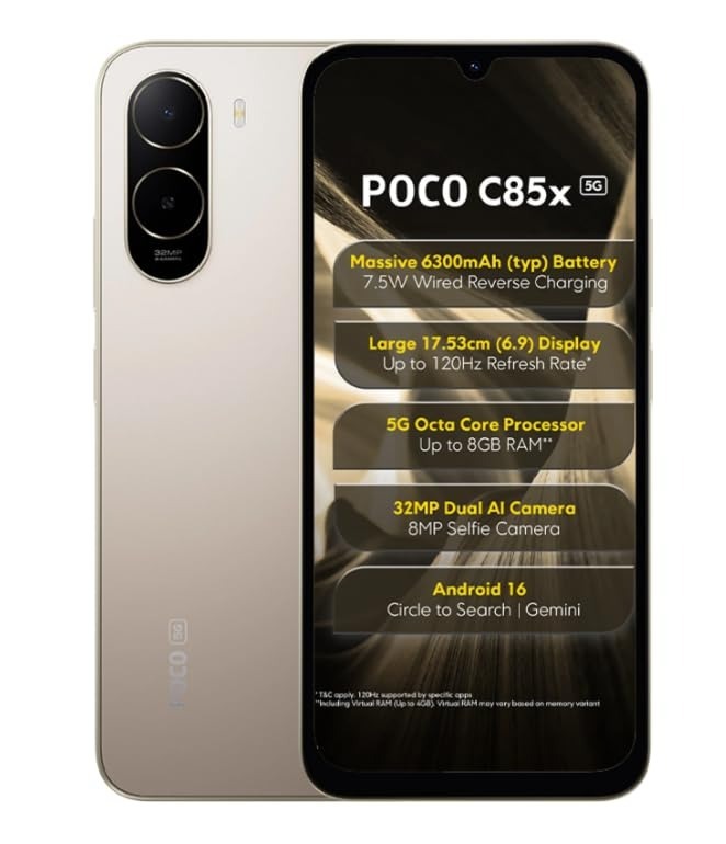 POCO C85X 5G Smartphone, Emerald Green, 4GB RAM, 128GB Storage