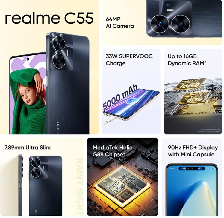 realme C55 (Rainy Night, 64 GB)  (6 GB RAM) - rainy night, 6GB-64GB