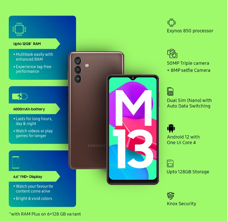 SAMSUNG GALAXY M13 (Stardust Brown, 128 GB)  (6 GB RAM) - stardust brown, 6GB-128GB