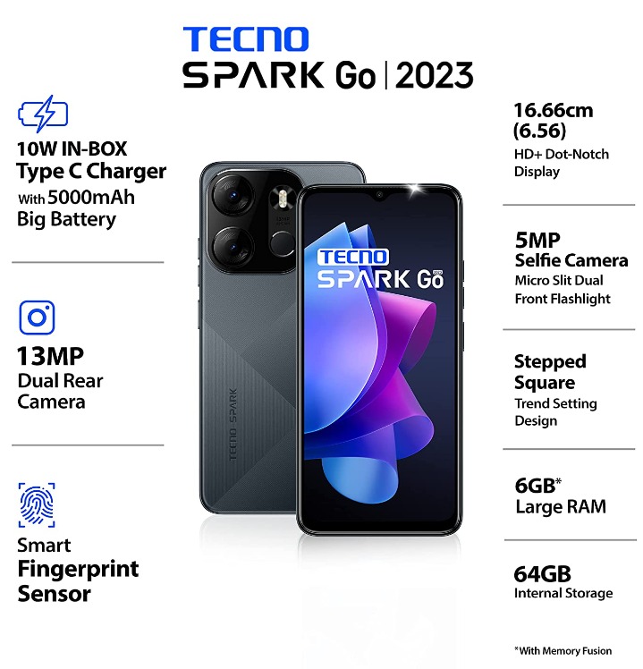 Tecno Spark Go 2023 (Endless Black, 64 GB)  (4 GB RAM) - endless black, 4GB-64GB