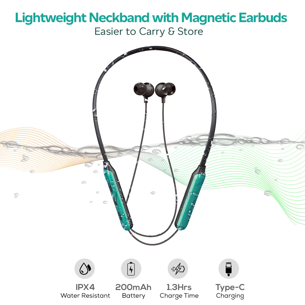pTron Tangent Duo Bluetooth 5.2 Wireless in-Ear Earphones with Mic, 24Hrs Playback, 13mm Drivers, Punchy Bass, Type-C Port, Magnetic Earbuds, Voice Assistant, IPX4 & Integrated Controls (Black/Green)