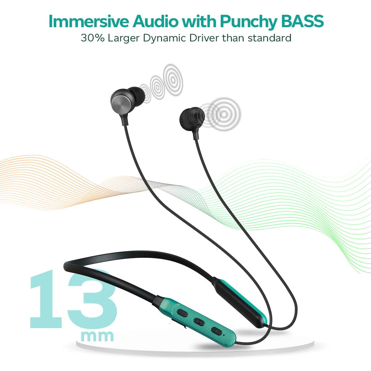 pTron Tangent Duo Bluetooth 5.2 Wireless in-Ear Earphones with Mic, 24Hrs Playback, 13mm Drivers, Punchy Bass, Type-C Port, Magnetic Earbuds, Voice Assistant, IPX4 & Integrated Controls (Black/Green)