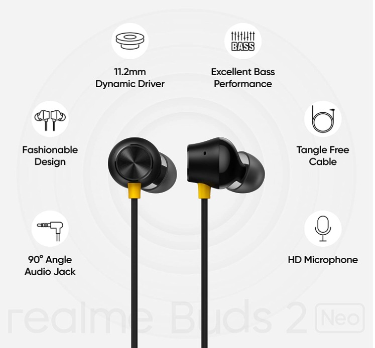 realme Buds 2 Neo With HD Mic Wired Headset  (Black, In the Ear)