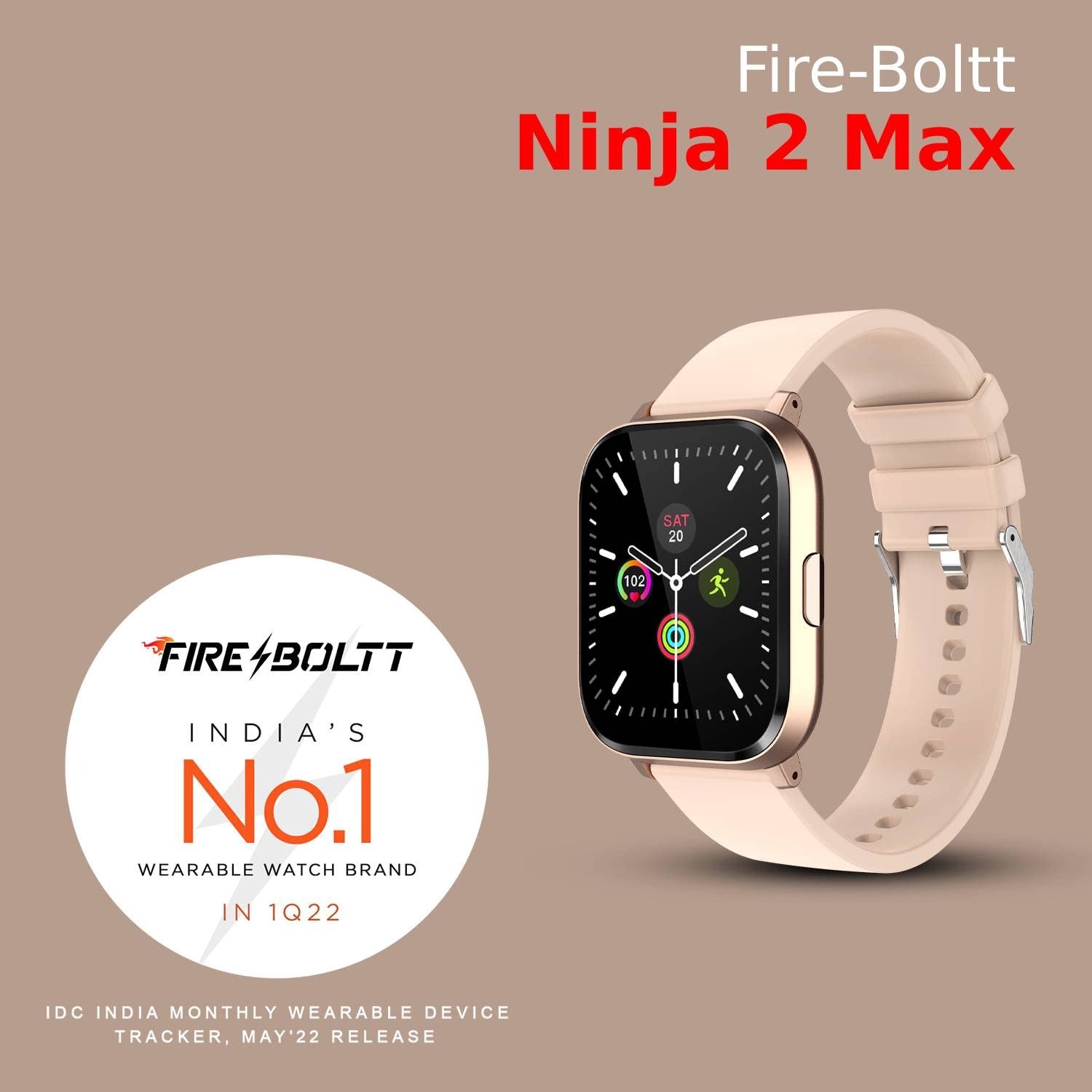 Fire-Boltt Ninja 2 Max 1.5 inches(3.9cm) Full Touch Display Smartwatch with SpO2, Heart Rate Tracking 20 Sports Mode Sleep Monitor, Camera Music Control,...