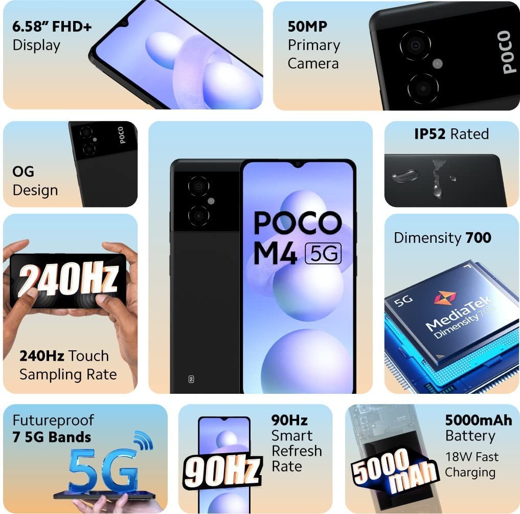 POCO M4 5G (Power Black, 64 GB)  (4 GB RAM) - 4GB-64GB