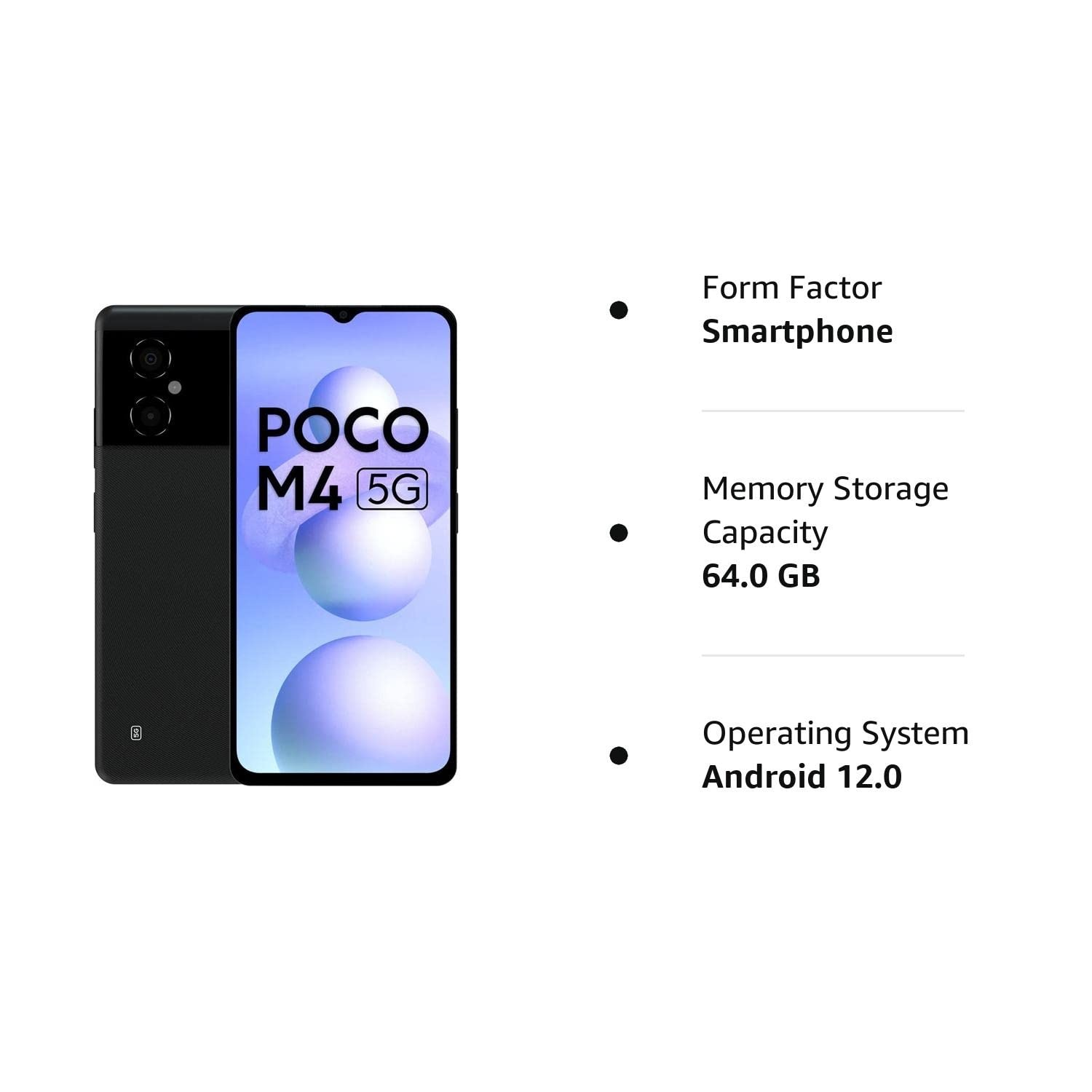 POCO M4 5G (Power Black, 64 GB)  (4 GB RAM) - 4GB-64GB